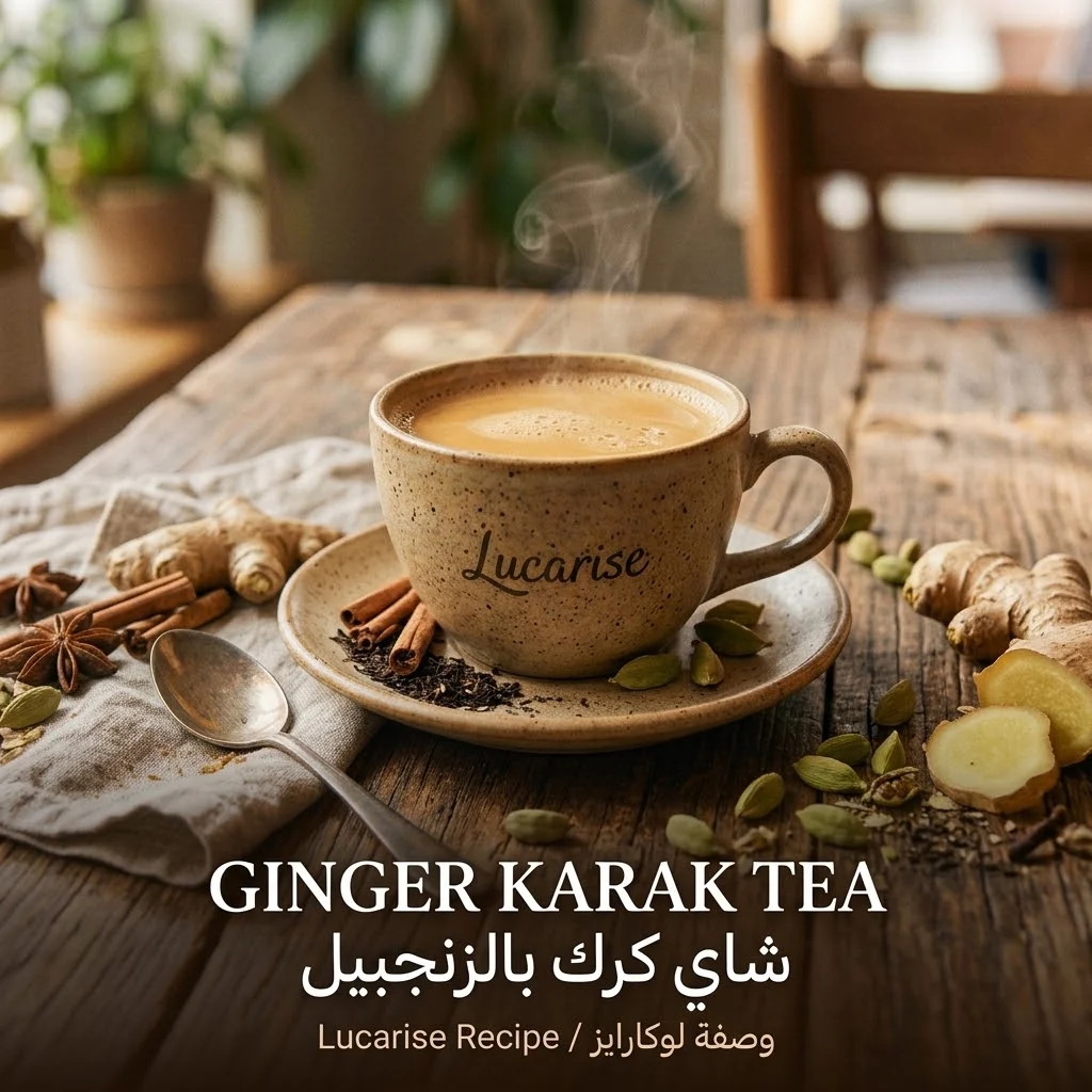 Ginger karak tea recipe by Lucarise: cup of karak with fresh ginger, cardamom and cinnamon