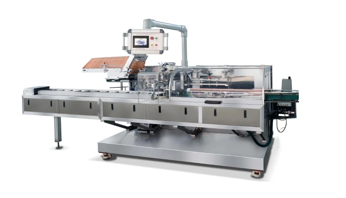 Automatic cartoning machine that puts sachets into boxes and closes them with hot-melt glue