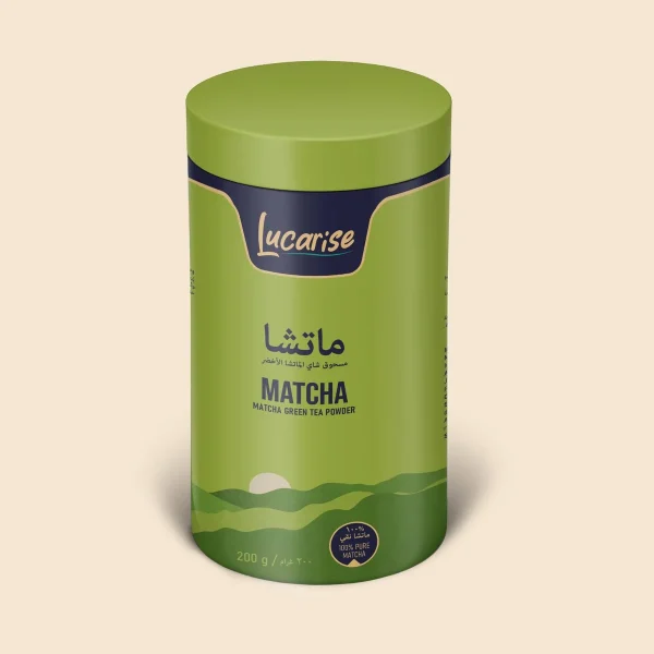 Lucarise ceremonial matcha powder in a 200 g tin