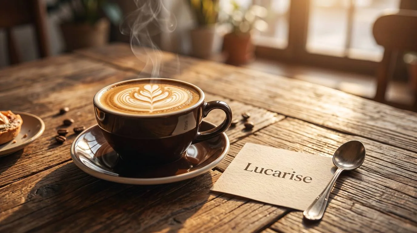 Hot latte with leaf latte art in a brown cup