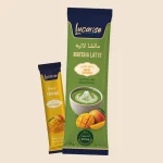 Lucarise Mango Matcha Latte 14 g sachet with a 1 g freeze-dried mango topping sachet