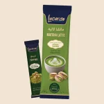 Lucarise Pistachio Matcha Latte 14 g sachet with a 2 g real pistachio topping sachet