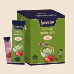 Lucarise Strawberry Matcha Latte box with strawberry topping sachets